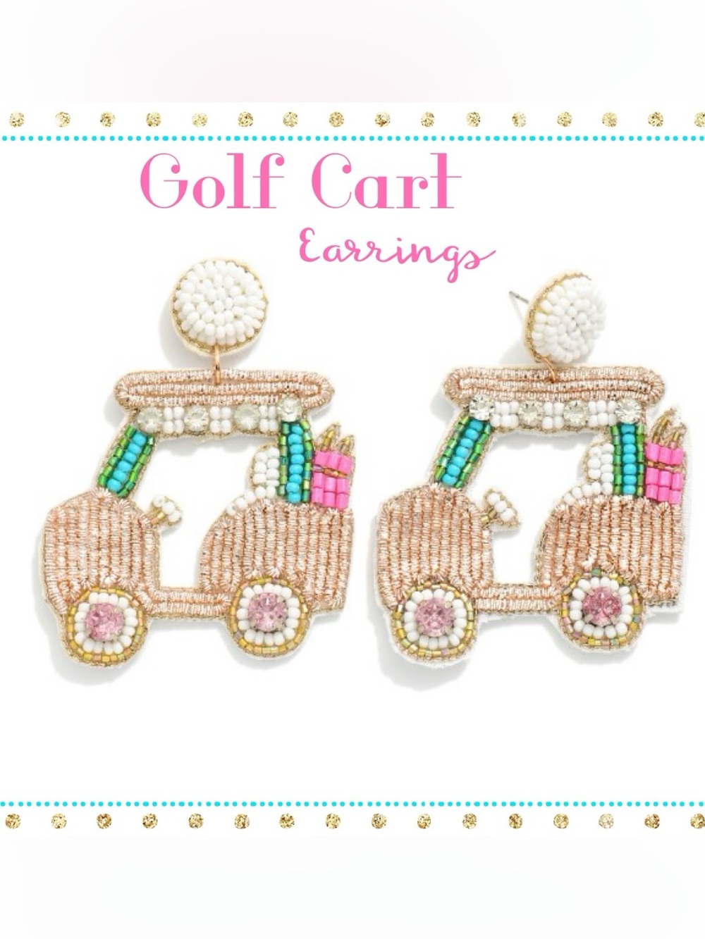 Beaded golf cart earrings- Pink and Green